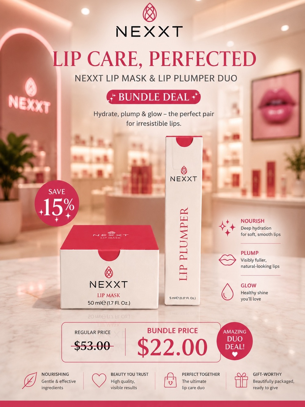 Nexx Pink & White Lip Mask + Lip Plumper Duo